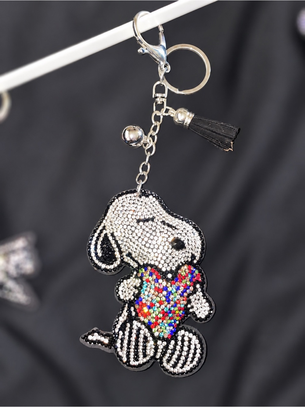 Peanuts Snoopy Pavé Crystal Keychain Bag Charm Silver & Multicolor